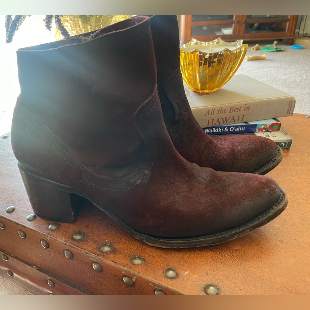 Freebird by Steven Burgundy Wine Distressed Suede Leather ‘Salt’ Booties Boots